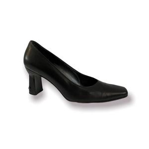 Stuart Weitzman Black Leather Block Heel Pumps